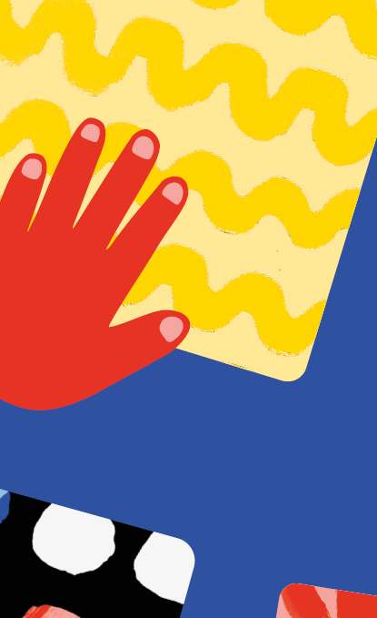 Cover unsere Kinderkunstbox: Rote Hand auf einem gelben Heft