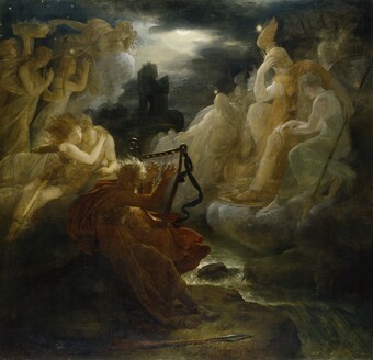 François Gérard (1770–1837) Ossian am Ufer der Lora beschwört die Geister beim Klang der Harfe, um 1810, Hamburger Kunsthalle © Hamburger Kunsthalle / bpk Foto: Elke Walford François Gérard (1770–1837) Ossian am Ufer der Lora beschwört die Geister beim Klang der Harfe, um 1810, Hamburger Kunsthalle © Hamburger Kunsthalle / bpk Foto: Elke Walford