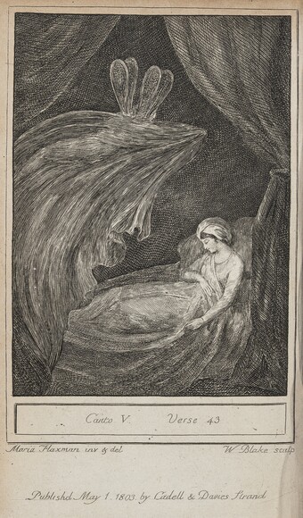 Maria Flaxman (1768–1833) Traum: Eine Feengestalt, 1803 Kupferstich: William Blake in: William Hayley: The Triumphs of Temper. A Poem ..., London, 12. Auflage, 1803 Privatsammlung, Hamburg © Foto: Petra Dwenger