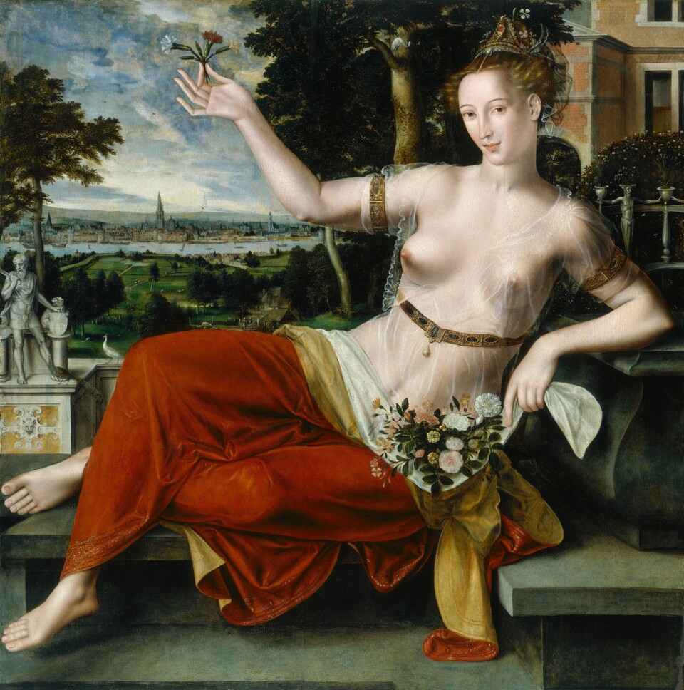 Jan Massys, um 1509 - vor 1575, Flora, 1559 113,2 x 112,9 cm Öl auf Eichenholz, © Hamburger Kunsthalle / bpk Foto: Elke Walford Jan Massys, um 1509 - vor 1575, Flora, 1559 113,2 x 112,9 cm Öl auf Eichenholz, © Hamburger Kunsthalle / bpk Foto: Elke Walford