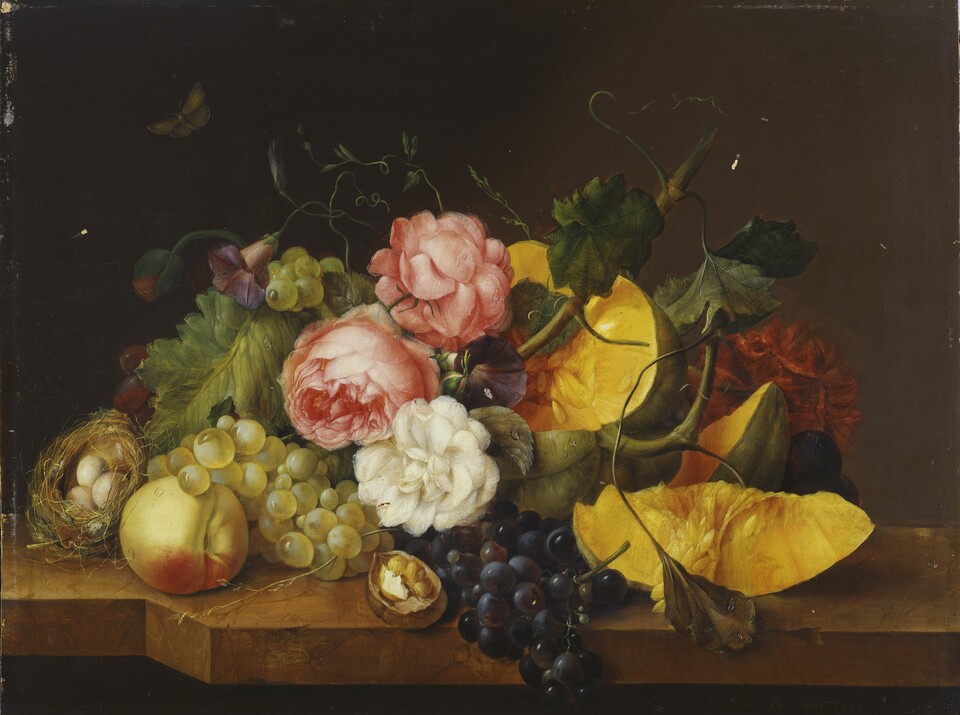 Franz Xaver Petter, Stillleben mit Blumen und Früchten, 1821, Öl auf Holz	42 x 54,5 cm	HK-2859 Franz Xaver Petter, Stillleben mit Blumen und Früchten, 1821, Öl auf Holz	42 x 54,5 cm	HK-2859