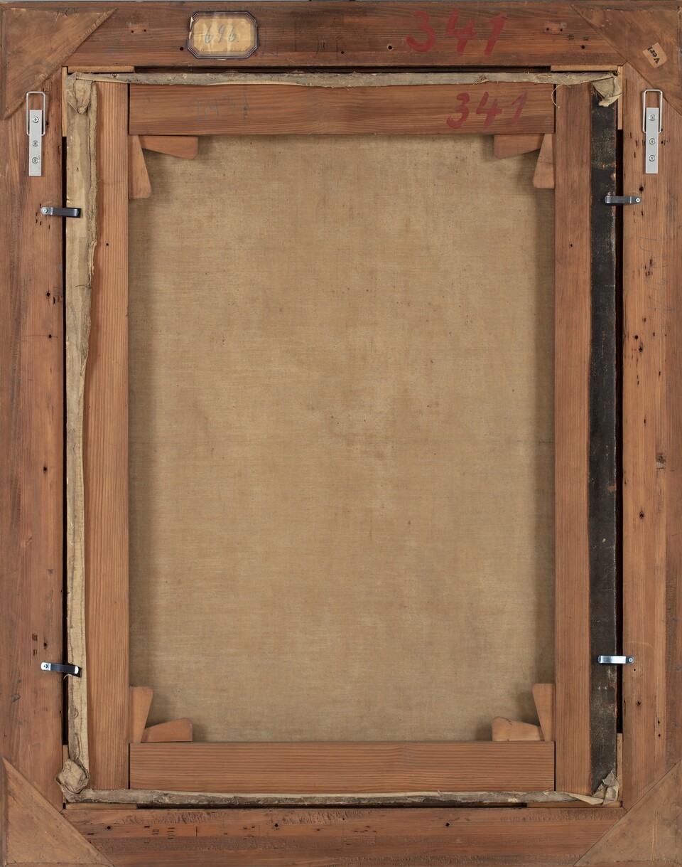 Philipp Sauerland	Stillleben mit Hase	1714, Öl auf Leinwand, 108 x 88 cm, Rückseite	HK-696 Philipp Sauerland	Stillleben mit Hase	1714, Öl auf Leinwand, 108 x 88 cm, Rückseite	HK-696