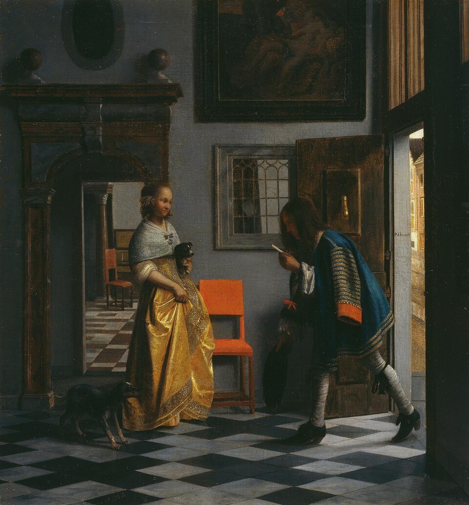 Pieter de Hooch (1629 - 1684) Der Liebesbote, um 1670 Öl auf Leinwand, auf Holz aufgezogen 57cm x 53cm © Hamburger Kunsthalle / bpk Foto: Elke Walford Pieter de Hooch (1629 - 1684) Der Liebesbote, um 1670 Öl auf Leinwand, auf Holz aufgezogen 57cm x 53cm © Hamburger Kunsthalle / bpk Foto: Elke Walford