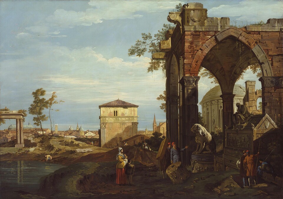 Giovanni Canaletto (1697 - 1768) Capriccio mit römischen Ruinen und Paduaner Motiven, um 1740 Öl auf Leinwand 115,5 cm x 164,5 cm © SHK / Hamburger Kunsthalle / bpk Photo: Elke Walford Giovanni Canaletto (1697 - 1768) Capriccio mit römischen Ruinen und Paduaner Motiven, um 1740 Öl auf Leinwand 115,5 cm x 164,5 cm © SHK / Hamburger Kunsthalle / bpk Photo: Elke Walford