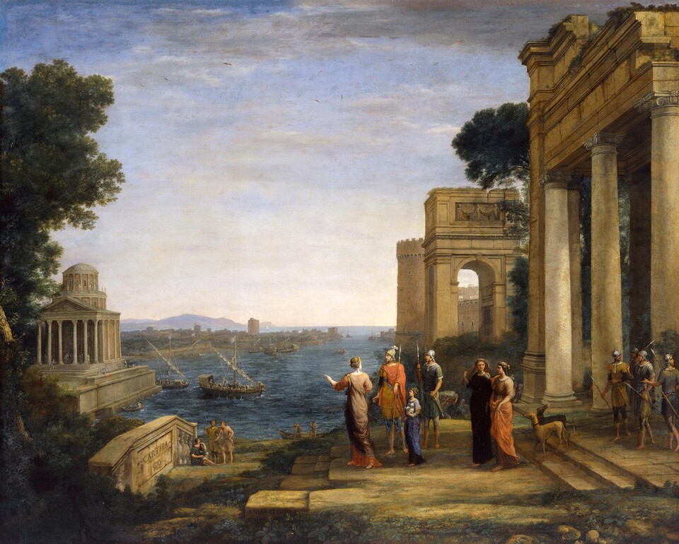 Claude Lorrain (1600 - 1682) Aeneas und Dido in Karthago, 1675/76 Öl auf Leinwand 120cm x 149,2cm © Hamburger Kunsthalle / bpk Foto: Elke Walford Claude Lorrain (1600 - 1682) Aeneas und Dido in Karthago, 1675/76 Öl auf Leinwand 120cm x 149,2cm © Hamburger Kunsthalle / bpk Foto: Elke Walford