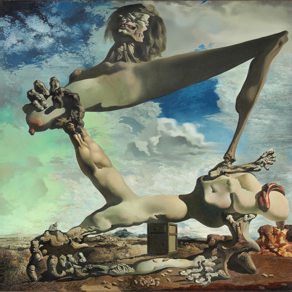 Salvador Dalí (1904–1989) Weiche Konstruktion mit gekochten Bohnen (Vorahnung des Bürgerkriegs) (Soft Construction with Boiled Beans (Premonition of Civil War)), 1936 Öl auf Leinwand, 99 x 100 cm Philadelphia Museum of Art: The Louise and Walter Arensberg Collection, 1950 © Courtesy of the Philadelphia Museum of Art / Salvador Dali, Gala- Salvador Dali Foundation © VG Bild-Kunst, Bonn 2025