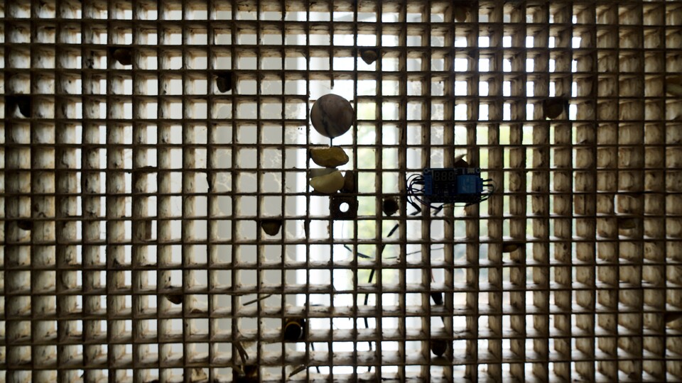 Truong Công Tùng, In the cyclical play of opposites…, 2025 – ongoing, Detail: Rock, wood, pine, pebbles, sap, ashes and dust, silkworm cocom’s, time, space, Set of 8 panels, 100 x 100 cm each, Courtesy of the artist Truong Công Tùng, In the cyclical play of opposites…, 2025 – ongoing, Detail: Rock, wood, pine, pebbles, sap, ashes and dust, silkworm cocom’s, time, space, Set of 8 panels, 100 x 100 cm each, Courtesy of the artist