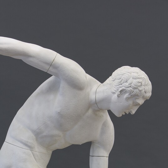 Anonym, Gipsabguss nach Diskobol des Myron, Original um 460 v. Chr., römische Kopie 117–138 n. Chr., 2. Hälfte 19. Jh., Universität Hamburg, Detail, Foto: UHH-RRZ-MCC-Mentz