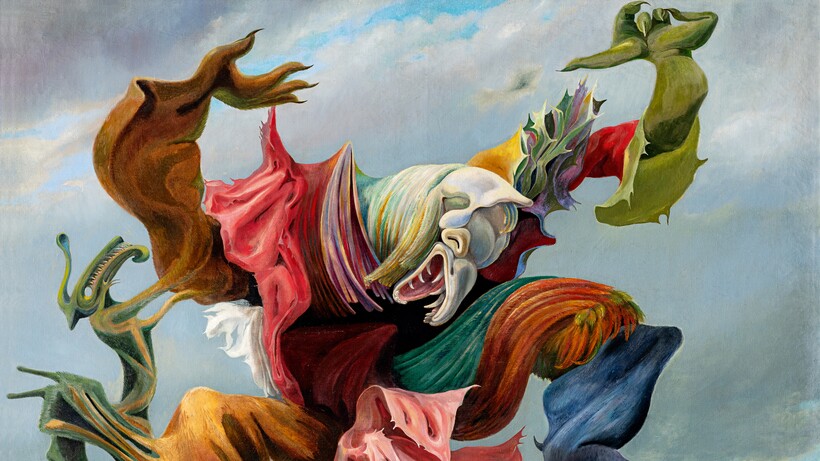 Max Ernst (1891–1976), Der Hausengel (Der Triumph des Surrealismus), 1937, Öl auf Leinwand, 114,2 x 146,5 cm, Collection Hersaint © Vincent Everarts Photography Brussels / VG Bild-Kunst, Bonn 2024