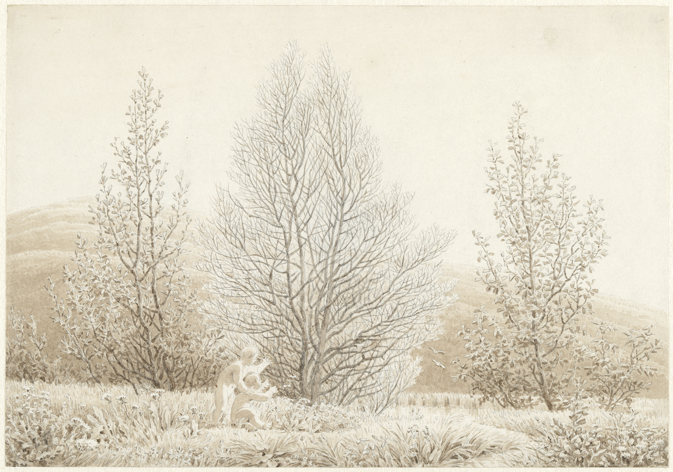 Caspar David Friedrich (1774-1840), Die sieben Sepiazeichnungen der Lebensalter, Frühling (Die Lebensalter Blatt 2), Spring , um 1826, © Hamburger Kunsthalle/bpk, Foto: Christoph Irrgang 