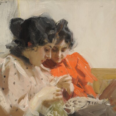Anders Zorn (1860–1920), Spitzensaum, 1894, Öl auf Leinwand, 42 x 48 cm, Zornmuseet, Mora, © Zornmuseet, Mora